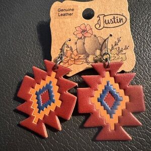 Justin Boots Red and Blue Leather Earrings